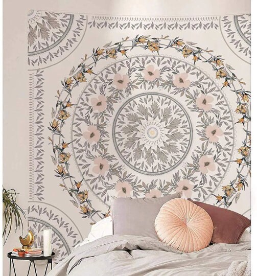 Medallion Tapestry Sketched Floral, Bohemian Mandala Wall Hanging