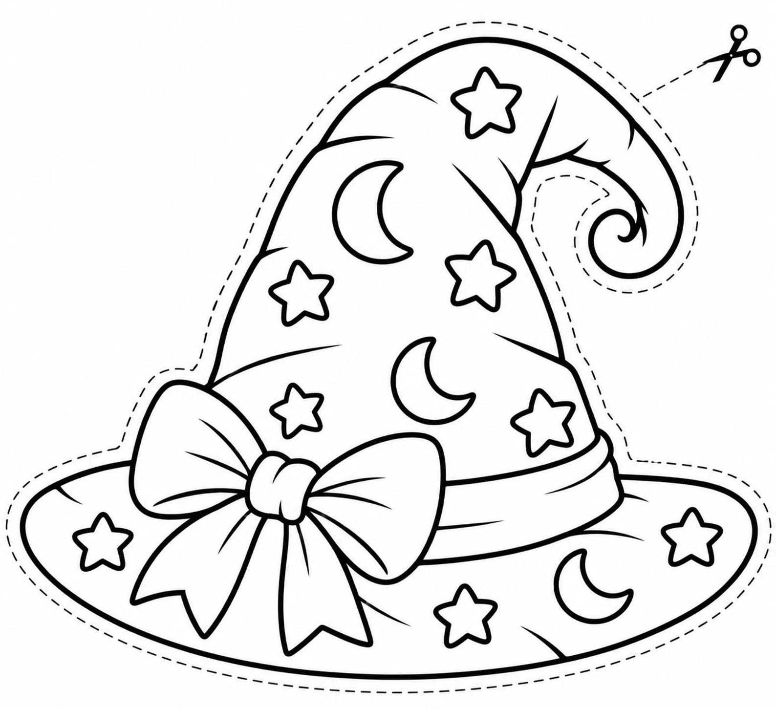 A Starry Witch Hat on a Paper Band Printable witch hat crown topper decorated with stars, a moon and a bow.