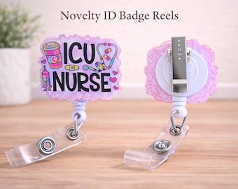 ICU Nurse Badge Reel, Retractable ID Holder, Gift Intensive care nurse Novelty