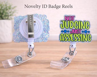 Not Judging, Just Assessing: Lanyard Funny ID Holder Retractable Nurse Healthcare Medical worker Funny Personalized Humor Cute Lanyard gift
