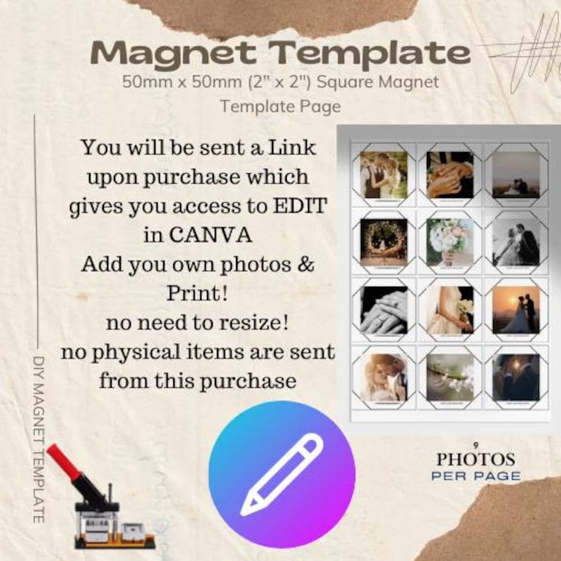 Magnetic Pattern Placeholder Photo Magnet Template, 2x2 Square, Editable in Canva (digital Download ...