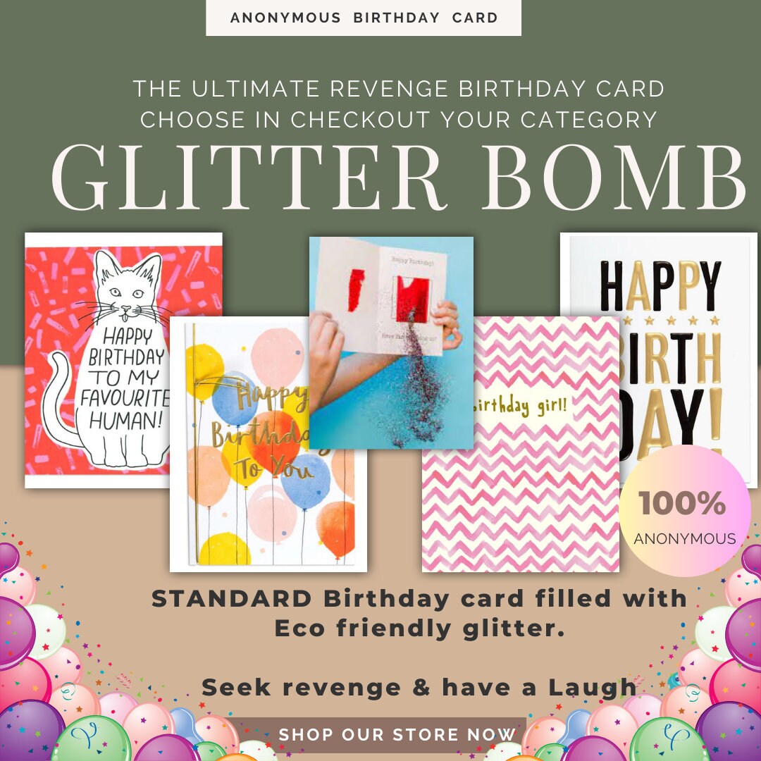 STANDARD Glitter Bomb Birthday Card, Anonymous Prank Birthday Card