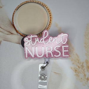 Étudiante infirmière porte-badge d'identité rose vif pailleté infirmière rétractable personnel de santé professionnel de la santé drôle personnalisé humour mignon
