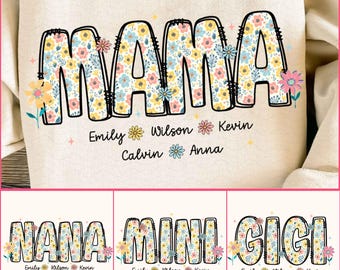 Preppy Mama Floral Glitter Bundle Png, Floral Mama Grandma Nana with kids names Png, Everyday Png, Custom Preppy Mama Png, Mothers Day Png