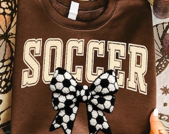 Yarn Soccer Bow PNG, Cozy Knit Soccer PNG, Faux Crochet Sports Design, Soccer Mom Sublimation, Game Day Digital Download