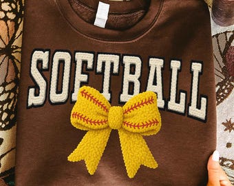 Yarn Softball Bow PNG, Cozy Knit Softball PNG, Faux Crochet Sports Design, Softball Mom Sublimation, Game Day Digital Download
