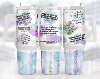40 Unzen Tumbler Wrap Christian Affirmations - PNG Tumbler Design Sublimation Designs Downloads - Nahtlose Sublimationsbecher mit Griff Wrap