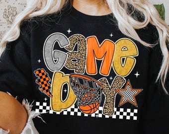 Néon preppy néon le jour du match de basket-ball png, go Team png, basket-ball le jour du match png sublimation, basket-ball rétro scintillant png