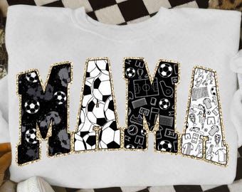 Soccer Mama PNG, Patchwork Sublimation Design, Checkerboard and Sports Print Letters, Trendy Game Day Mom Shirt PNG, Athletic Style PNG