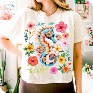 Floral Seahorse Summer PNG, Seahorse Png Shirt, Beach Png, Boho Nautical Sublimation Design Seahorse Aesthetic Flower, Pink Summer girly png
