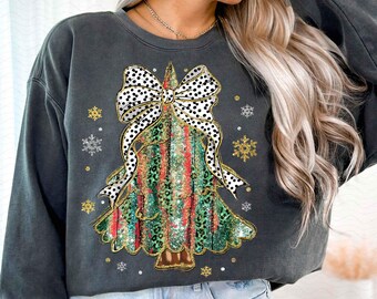 Glitter Colorful Christmas Tree Png, Christmas Bow Png, Tree Farm Fresh Png Design,Sparkle Christmas Tree Png,Christmas Sublimation Download