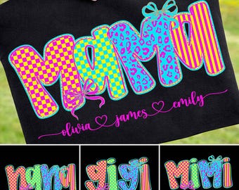 Striped Neon Floral Mama Polka Coquette PNG, Retro Floral Nana Mimi Gigi Sublimation Design, Gift for Mother's Day, Preppy Mom Design
