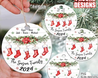 Family Christmas Ornament PNG, Personalized Family and Pet Stocking Ornament Design, Christmas Ornament Add Your Own Name,Christmas 2024