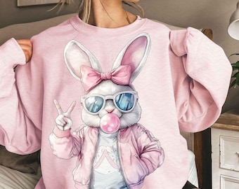 Retro Easter Bunny Blowing Bubble PNG, Vintage Happy Easter PNG, Funny Easter Bunnie Sunglasses Easter Holiday Sublimation Digital Download