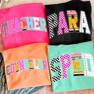 Retro School Occupation PNG Bundle, Back to School Teacher Sped Para Counselor, Preppy First Day of School Checkered Girly Png, Drawn