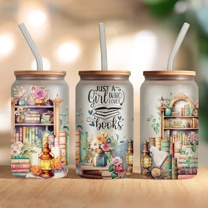 16 Oz Books Libbey Glass Wrap, Glass Can Wrap PNG, Book Lover Glass Tumbler Wrap, Book Nerd Glass Can Sublimation Wrap Design Download