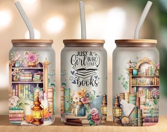 16 Oz Books Libbey Glass Wrap, Glass Can Wrap PNG, Book Lover Glass Tumbler Wrap, Book Nerd Glass Can Sublimation Wrap Design Download