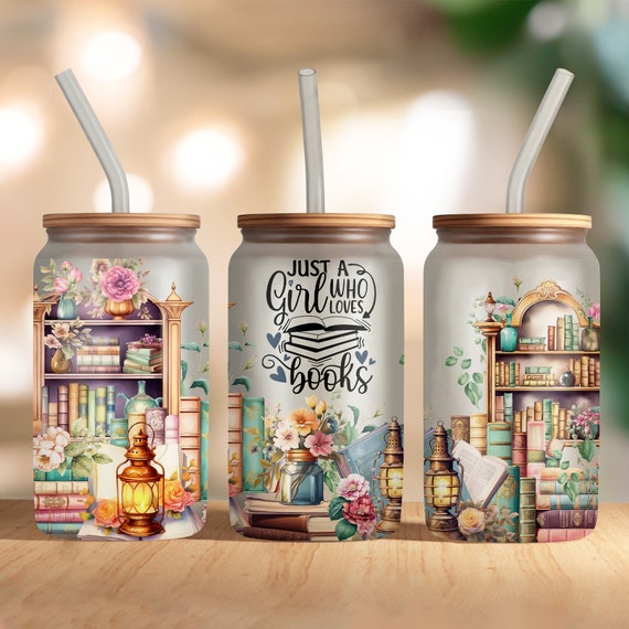 16 Oz Books Libbey Glass Wrap, Glass Can Wrap PNG, Book Lover Glass Tumbler Wrap, Book Nerd Glass Can Sublimation Wrap Design Download