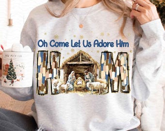 Oh Come Let Us Adore Him Png, Nativity Scene Christmas Png, Coquette Jesus Christmas Png, Baby Jesus Png, Oh Holy Night Png, Hand Drawn