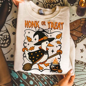 Honk or Treat Halloween Goose PNG, Cute Goose Witchy Halloween Png Design, Fall Shirt Png, Spooky Goose png,Retro Halloween Sublimation Png