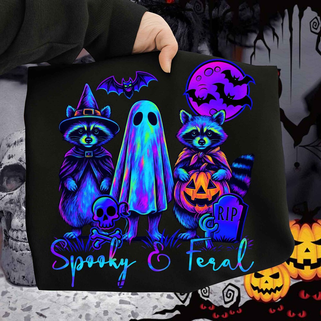 Spooky and Feral Raccoon Halloween Png, Retro Halloween Raccoon Png ...
