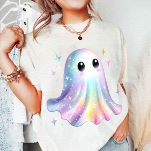 Retro Disco Iridescent Ghost Sublimation PNG Cute Disco Ghost PNG Retro Cute Ghost PNG Glitter Ghost Adorable Ghost Png Spooky Vibes Png