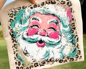 Papai Noel com pincelada elegante PNG, Papai Noel com glitter de leopardo colorido PNG, Feliz Natal PNG, Papai Noel vintage PNG, Natal PNG