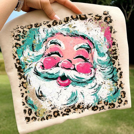 Preppy Brushstroke Santa Claus Png, Colorful Leopard Glitter Christmas Santa png, Merry Christmas png, Vintage Santa, Christmas png, Santa
