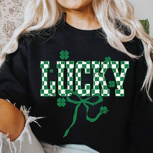 Retro Checkered Lucky St Patrick&#39;s Day Coquette Png, St Patricks day png, Lucky png, St Patrick, St Pattys day png, Retro St Patrick day png