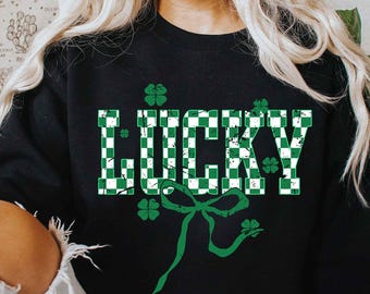 Retro Checkered Lucky St Patrick's Day Coquette Png, St Patricks day png, Lucky png, St Patrick, St Pattys day png, Retro St Patrick day png