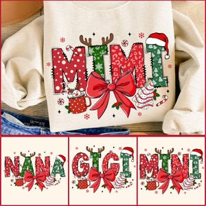 Christmas Nana Mimi Gigi Coquette Png Bundle, Christmas Tree Cake png, Christmas coquette bow png, Doodles Xmas, Candy Cane Santa Hot Coc