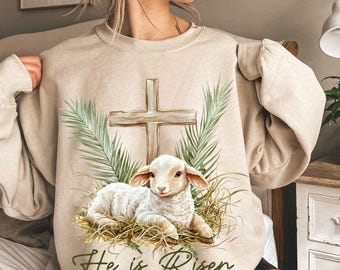 True Easter PNG, He is Risen, lamb crown of thorn cross palm Jesus Christ christian religious Bible verses digital Sublimation drawn Tshirt