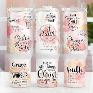Afirmaciones de fe, Dios cita archivo PNG de envoltura de vaso de 40 oz, diseño de sublimación de vaso de 40 oz, diseño boho, sublimación de descarga digital PNG