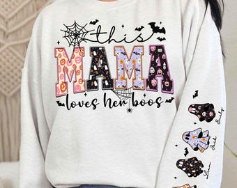 Cette maman aime ses huées PNG, maman Halloween brodé PNG, effrayant maman Png, fantôme d'Halloween Png, Png fantôme scintillant, maman avec nom d'enfant