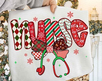 Christmas Nurse Png Shirt Gift for Christmas Season T shirt Design Christmas Coquette Bow Xmas Sweatshirt Png Retro Merry Christmas Tree Png