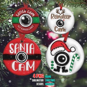 Xmas Ornament 3D Inflated Santa Cam Christmas Round Ornament PNG File, 3D Christmas Ornament PNG Sublimation Design,Instant Digital Download