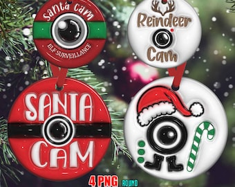 Xmas Ornament 3D Inflated Santa Cam Christmas Round Ornament PNG File, 3D Christmas Ornament PNG Sublimation Design,Instant Digital Download