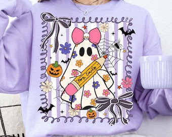 Custom Halloween Teacher Png, Halloween Png, Cute Ghost Png, Spooky Season Png, Retro Halloween Png, Preppy Spooky Teacher Png Sublimation