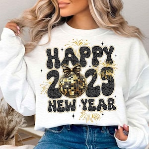 Happy New Year 2025 Png, Glitter New Years Png, Black And Gold Glitter New Year Png, Hello 2025 Png, Cheers New Years Png, Disco Ball