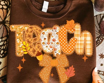 Teacher Fall Coquette Png, Preppy Teacher Autumn Png, Teach Love Inspire Png, Fall Teacher Lace, Back To School, Teacher Appreciation Gift