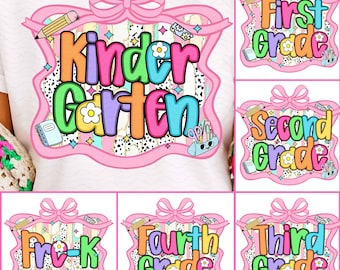 Preppy Back To School Bundle Png, T Shirt Bundle PNG, First Day Of School Shirt, Coquette Teacher Png Shirt, Girl Shirt Sublimation Designs