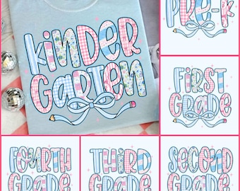 Preppy Back To School PNG-bundel Grandmillenial Coquette Potloodstrik Cijfers Kleuterschool Pre-K 1e 2d 3d 4e 5e Doodle handgetekende leraar