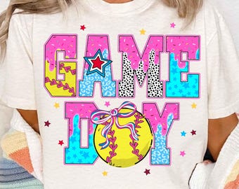 Softbol PNG, Día del partido de softbol PNG, Mamá de softbol PNG, Dona de softbol PNG con sublimación, Diseño de camiseta con lazo de softbol Coquette PNG