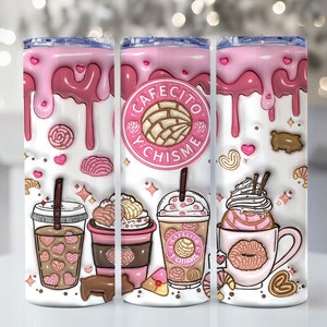 3D Cafecito y Chisme Inflated Tumbler Wrap, 3D Pan Dulce Tumbler, Mexican Gifts, Puffy Coffee Tumbler, Conchas Mexicanas, Digital Download