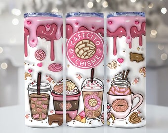 3D Cafecito y Chisme Inflated Tumbler Wrap, 3D Pan Dulce Tumbler, Mexican Gifts, Puffy Coffee Tumbler, Conchas Mexicanas, Digital Download