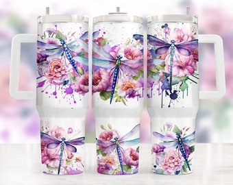 40Oz Tumbler Wrap Floral Dragonfly , Sublimation Design Templates, 40Oz Png Digital Download. Clip Art Download, 40Oz Tumbler With Handle