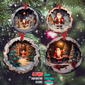 3D Santa Claus Christmas Ornament Sublimation PNG, 300 dpi, Instant Digital Download, Christmas Round Ornament PNG 3D Christmas Ornament