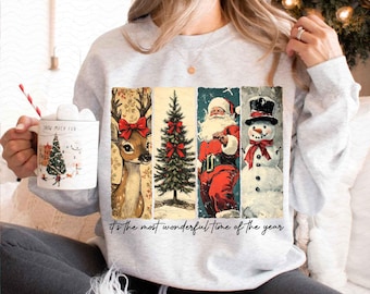 It's The Most Wonderful Time Of The Year Png, Santa Claus Png, Vintage Christmas Png, Christmas Coquette Bow Png, Reindeer Snowman Png