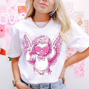 Retro Cupid Valentines Day Blowing Bubble PNG, Vintage Valentines Day png, Valentines Day Png, Funny Cupid With Sunglasses png, Cupid Png