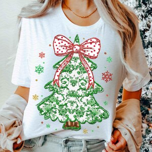 Colorful Coquette Glitter Christmas Tree Png, Merry Christmas Design, Bright Color Christmas Coquette Bow Dalmatian Dots, brushstroke